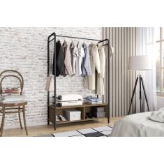 Guarda roupa solteiro closet milao industrial marrom preto - artefamol