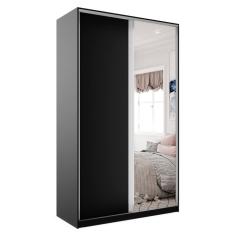 Guarda-Roupa Solteiro com Espelho Zermatt 100% MDF  2 Portas 3 Gavetas Preto