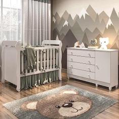 Quarto de Bebê Taís Berço Mini Cama Mirelle Cômoda Infantil 4 Gavetas com Porta Branco Carolina Baby