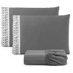 Jogo De Lençol Queen 3 Peças Basic Percal 180 Fios Lese Bordado Inglês - Preto