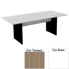 Mesa de Reunião Retangular 200 x 90 cm Pé Painel PE25 em MDP Cor Noce Naturalle e Base Branca