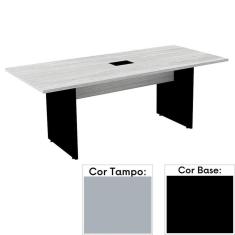 Mesa de Reunião com Caixa de Tomada Retangular 200 x 90 cm Pé Painel PE25 em MDP Cinza Base Preta