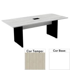 Mesa de Reunião com Caixa de Tomada 200 x 90 cm Pé Painel PE25 MDP Nogueira CasaBlanca Base Branca