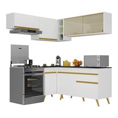 Armário de Cozinha Completa de Canto Veneza Multimóveis V2059 Branco/dourado