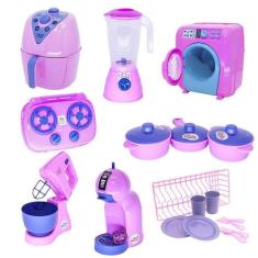 Kit Cozinha Infantil Rosa Air Fryer Panela Fogão Louça 19Pç - Altimar