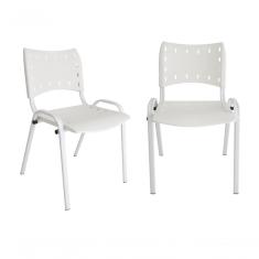 Kit 2 Cadeiras Iso Para Escola Escritório Comércio Indústria Branca Base Branca