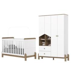 Jogo de Quarto Infantil Ternura Guarda Roupa e Berço Branco/Jequitibá 