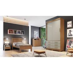 Guarda Roupa Solteiro 2 Portas 6 Gavetas - Buriti-Cumaru/Fendi - Móveis Novo Horizonte