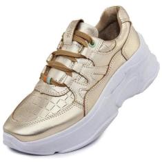 Tênis Casual Feminino Dourado Light Couro DIfranca - 2002 - Franca Gri