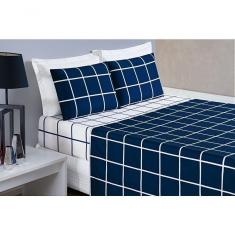 Jogo De Cama Com Lençol De Cima 200 Fios Austin King 04 Peças - Marinho