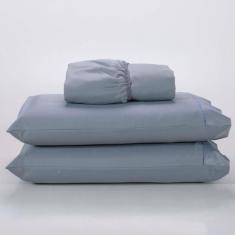 Jogo Lençol 400 Fios Ponto Palito Cama Queen 3pçs Poliéster - Cinza