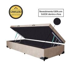 Cama Box Baú Luxo Blindado Solteirão AColchoes Suede Bege 49x96x203