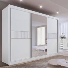 Guarda-roupa com Espelho Casal 3 Portas 6 Gavetas 100% Mdf Miami Ripado Branco
