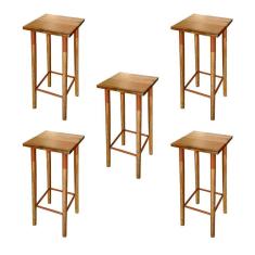 Kit 5 Banquetas Bistro Industrial Colors Ferro E Madeira Maciça - Cobre Marrom