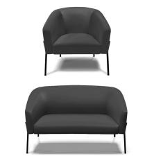 Sofá Namoradeira E Poltrona Pé De Ferro Preto Stella Corino Preto D03 - D`rossi