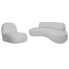 Sofá Curvo 140cm 2 Lugares E 1 Poltrona Amsterdã Linho - Adj Decor Cor Cinza Claro