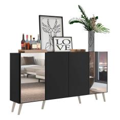 Aparador Buffet com Espelho e Pés Retrô Preto/branco