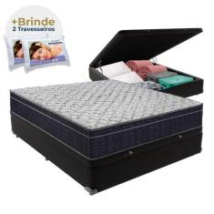 Cama Box Baú Preto Casal Extra Firme Airtech D45 Ortobom