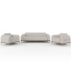 Kit Sofá 3 Lugares 210cm Com 2 Poltronas Molino Pés D'ouro D02 Linho C