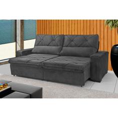 Sofá Retrátil e Reclinável 210 cm Alaska Veludo Cinza Grafite Chamby M