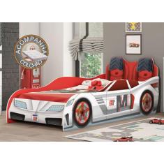 Cama Infantil Carros Fast Car Branco/ Vermelho Móveis Estrela c/ Colch