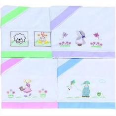 Jogo de Lençol Bordado Para Berço 03 Peças - Diversas Cores - Happy Ba