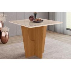 Mesa de Sala Jantar Vértice + Tampo Madeirado 90x90cm Nature/Off White