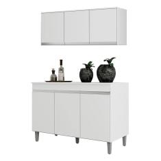 Kit Cozinha Balcão Manu 120cm Com Tampo Mdp E Aéreo Andréia Branco - Ajl Móveis Branco