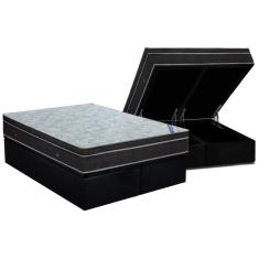 Conjunto Box Baú King: Colchão Espuma Ortobom Nanolastic Light + Base Crc Suede Black(186x198)