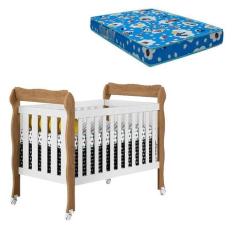 Berço Americano Lila Branco Acetinado Amadeirado com Colchão - Carolin