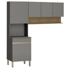 Armário de Cozinha 150cm com Paneleiro Lina Z06 Gris/Freijó - Mpozenato