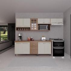 Cozinha Modulada Completa Fidelitá Paris 5 Peças 260cm 11 Portas 3 Gav