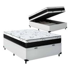 Cama Box Baú Casal 138 Tecido Sintético Branco Com Colchão Espuma D33 One Face Preto - Bello Box - 58x138x188