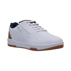 Tênis Casual Branco e Caramelo Kids Flash Lateral | Molekinho-Masculino