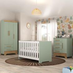 Quarto de Bebê Completo Guarda Roupa 3 Portas 2 Gavetas com Cômoda e B