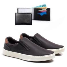 Tênis Masculino Slip On Cadarço Moderno + Carteira Kit 2-Masculino