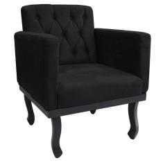 Poltrona Classic Pés Luís Xv Suede Preto Adj Decor