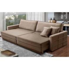 Sofá Retrátil e Reclinável 2,50m Karina Veludo Capuccino Madelina Decor