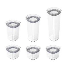 Kit Potes com Tampa Hermética Quadrado Block 6pçs Natural - Ou