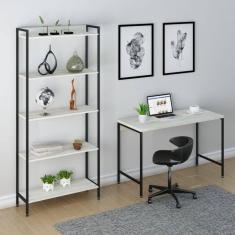 Conjunto Home Office Industrial 2 Peças Escrivaninha com Estante Active Yescasa Snow/Preto