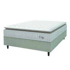 Cama Box Colchão Casal Molas Ensacadas City Pillow Top 138x188x61cm Branco / Bege Hellen - Suporta até 110kg por Pessoa