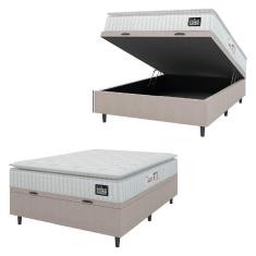 Cama Box Baú Colchão Casal Espuma D45 Lazio Pillow Top 138x70cm Branco/bege Hellen Branco