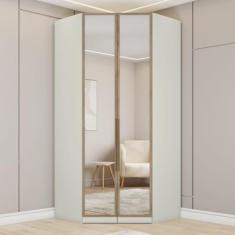 Guarda Roupa Canto Closet Modulado 2 Portas e 3 Gavetas com Espelho e Led Seletto Henn Areia Hp/Jequitibá