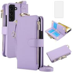 Asuwish Capa de celular para Samsung Galaxy S22 5G Carteira com zíper com protetor de tela de vidro temperado, alça para cartão, suporte com bloqueio RFID, capa flip S 22 22S 4G G5 15.5 cm mulheres