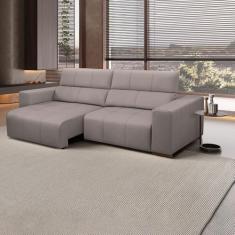 Sofá Decorativo Barbosa 3 Lugares Sala de estar 250cm Reclinável e Retrátil Couro Avelã G88 - Gran Belo