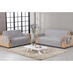 Kit Protetor Capa De Sofá 2 E 3 Lugares Com Laço Cinza - Beatriz Enxov