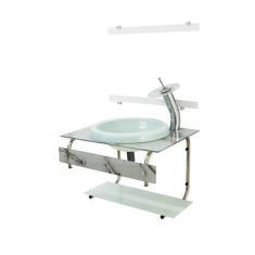 Gabinete de vidro para banheiro 70cm it inox com cuba chapeu - mármore