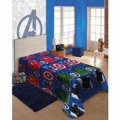 Manta Microfibra Solteiro Soft Jolitex Marvel Avengers Azul, Azul, Sol
