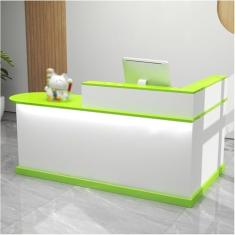 Mesa de recepção moderna com luzes e gavetas trancáveis, balcão de caixa em L, mesa de recepção de computador de madeira, mesa de recepção pequena, para escritório de checkout, salão de beleza/saguão,