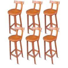 Kit 6 Banquetas Alta De Madeira Com Encosto Banco